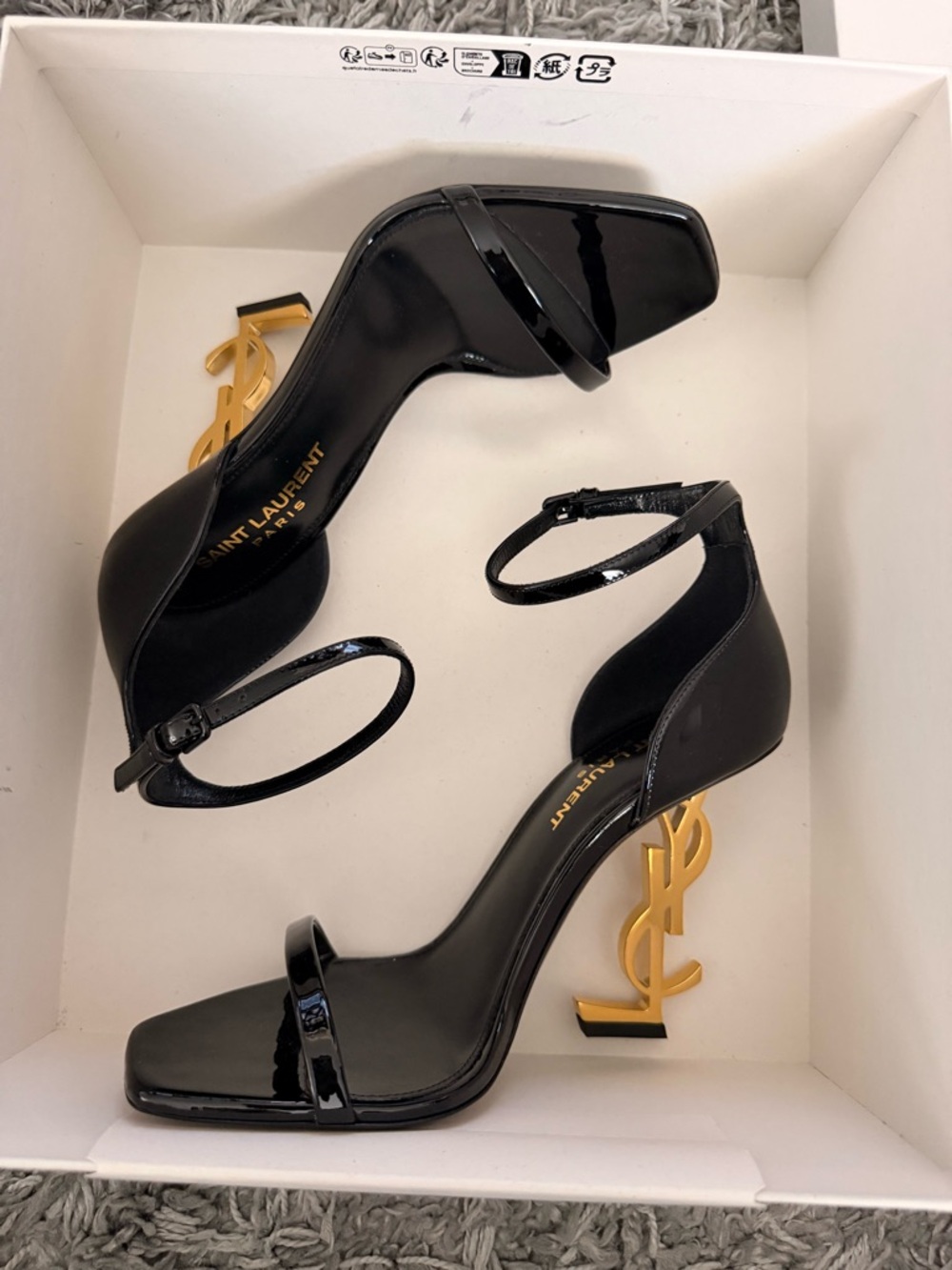 Saint Laurent Opyum Sandals in Black Patent Leather Size 36
